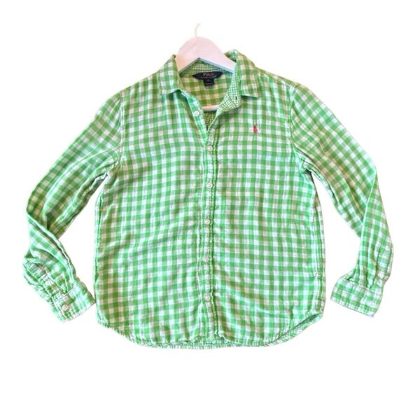 Polo Ralph Lauren green gingham button down girls 16 - Picture 1 of 9